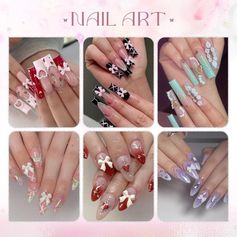 Skiennix 3D Nail Charms Set - 20PCS Chunky Butterflies & 75PCS Coquette Bows | Rhinestones & Pearls for Y2K Nail Art