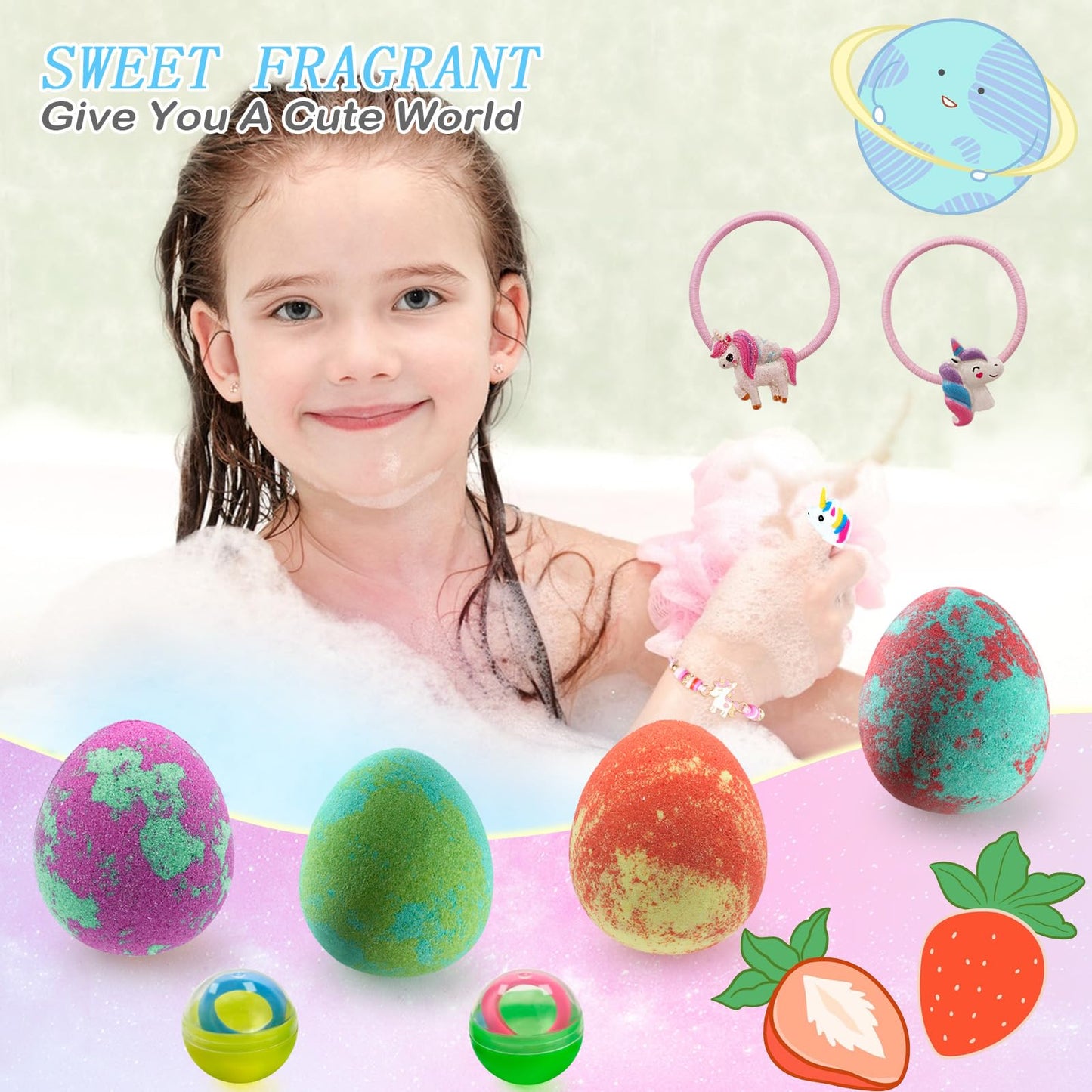 Easter Bath Bombs for Kids with Surprise Inside- Dino Egg Bath Bombs for Girls, 6 Pcs Bubble Bath Bomb, Dinosaur Bathbombs Gift Set, Unicorn Jewelry for Girls, Birthday Gifts, Easter Basket Stuffers