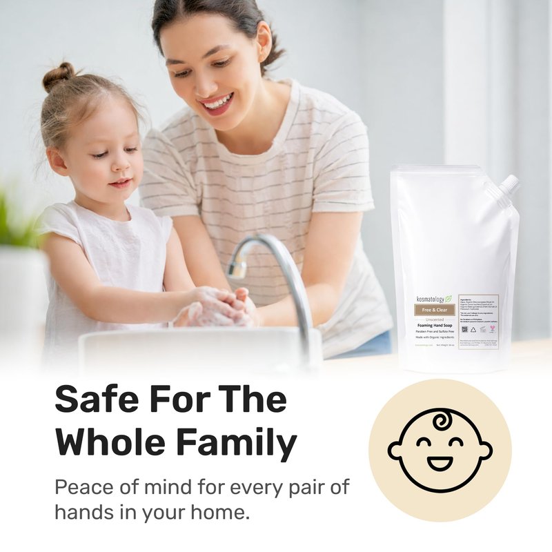 kosmatology Organic Foaming Hand Soap Refill | Free & Clear Moisturizing Hand Wash | Clean Ingredients, Free of Artificial Scent and Essential Oils (34 fl oz)