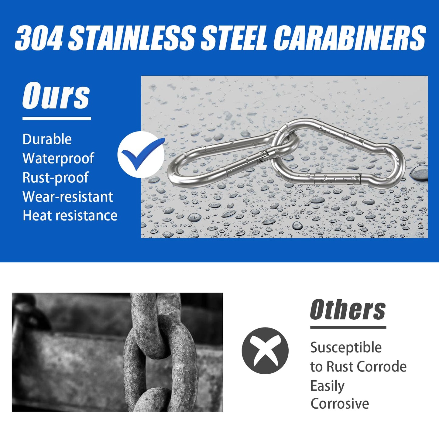 Small Carabiner Clip Hooks, 15pcs 1.57 inch Carabiners Heavy Duty, 304 Stainless Steel Spring Snap Hook Fits Camping Hiking, Metal Clips for Rope Chain Keys Rings