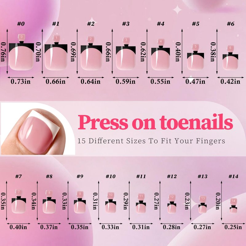 AddFavor Toe Nail Press ons - 150pcs Press on Toenails for Women, French Tip Toe Press on Nails Fake Toe Nail Tips Square Fake Toenails in 15 Sizes Full Cover Acrylic Toenail with Adhesive Tabs