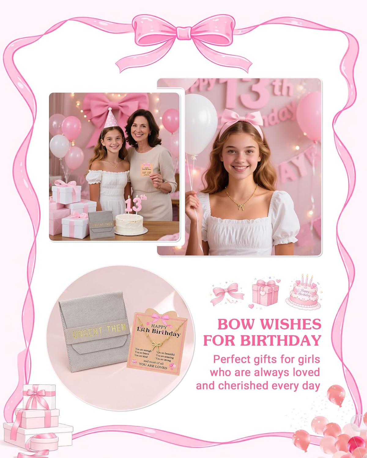 UNGENT THEM You Are Loved - Adorable Bow Necklace for Girls | Perfect Birthday Gift for Ages 8-18