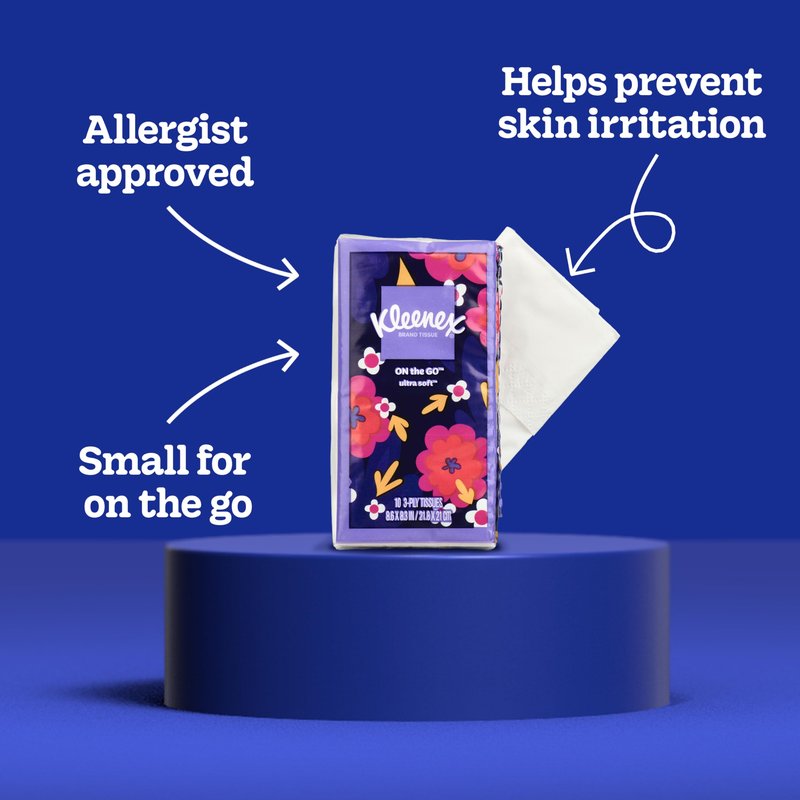 Kleenex On-The-Go Facial Tissues, 8 On-The-Go Packs, 10 Tissues per Box, 3-Ply (80 Total), Packaging May Vary