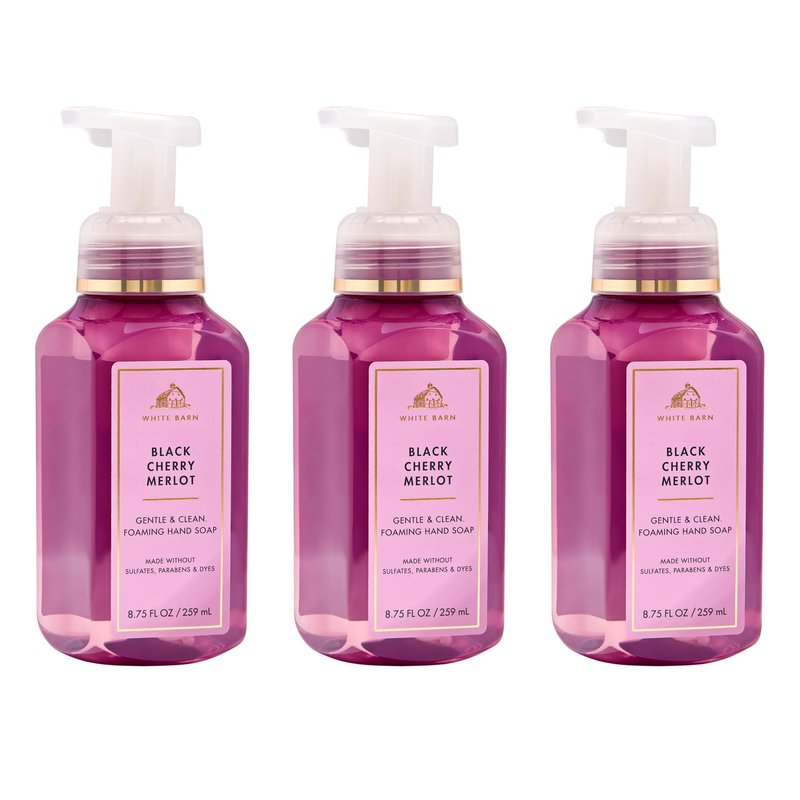 Bath & Body Works Black Cherry Merlot Gentle & Clean Foaming Hand Soap - Germ-Cleansing Hand Soap with Gentle Cleansing & Conditioning Formula - Dermatologist Approved - Thoughtful Gift - 3-Pack