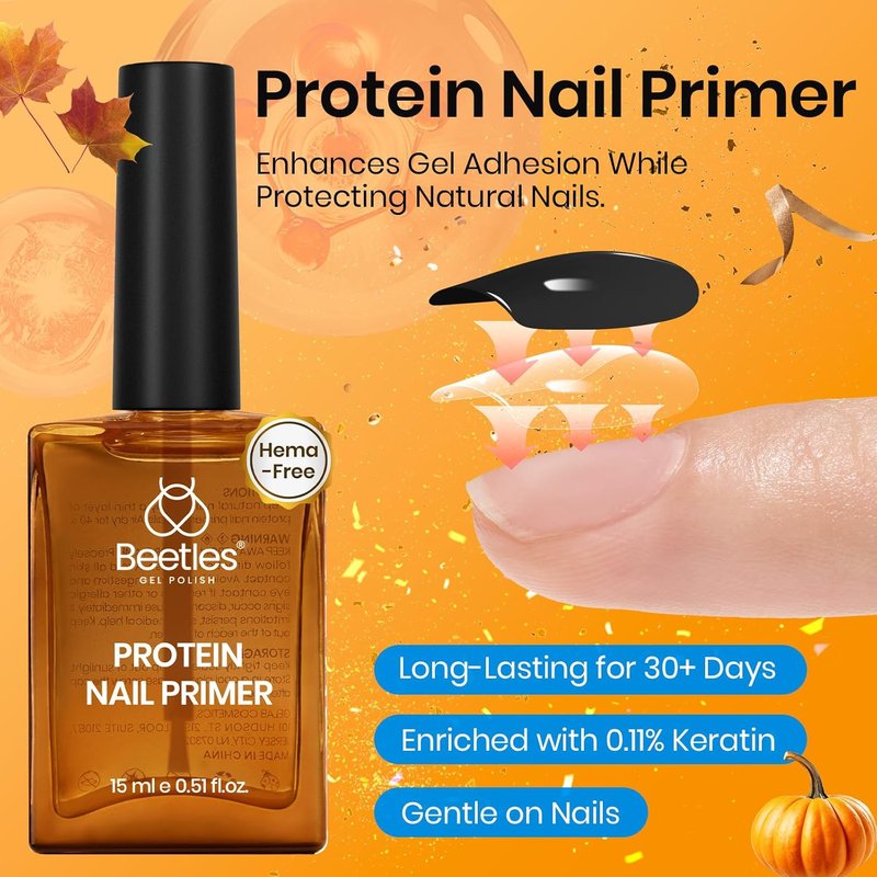 Beetles 15ml Protein Nail Prep Dehydrator and Primer Set - 2PCS Hema-Free & Acid Free Nail Bond Protein Prep Kit & 2 Pcs 15ml No Wipe Gel Top Coat and Base Coat Set - Shine Finish and Long Lasting