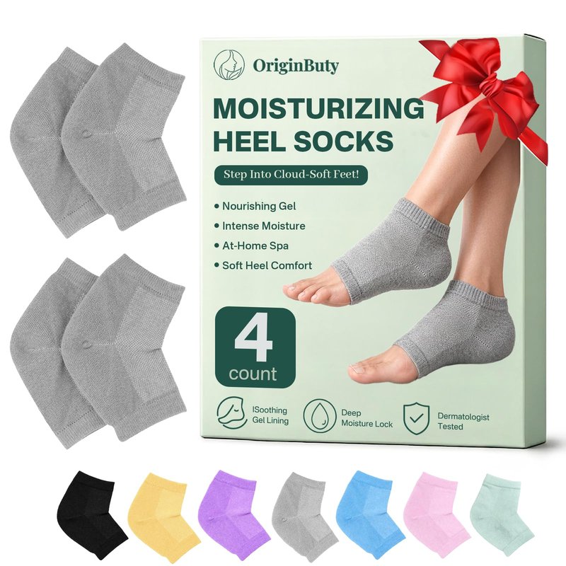 4 Socks Moisturizing Socks for Women, Silicone Socks & Gel Socks, Heel Socks for Dry Cracked Feet, Heel Protectors for Cracked Heel Treatment, Foot Care Socks, Toeless Socks for Women and Men, Gray