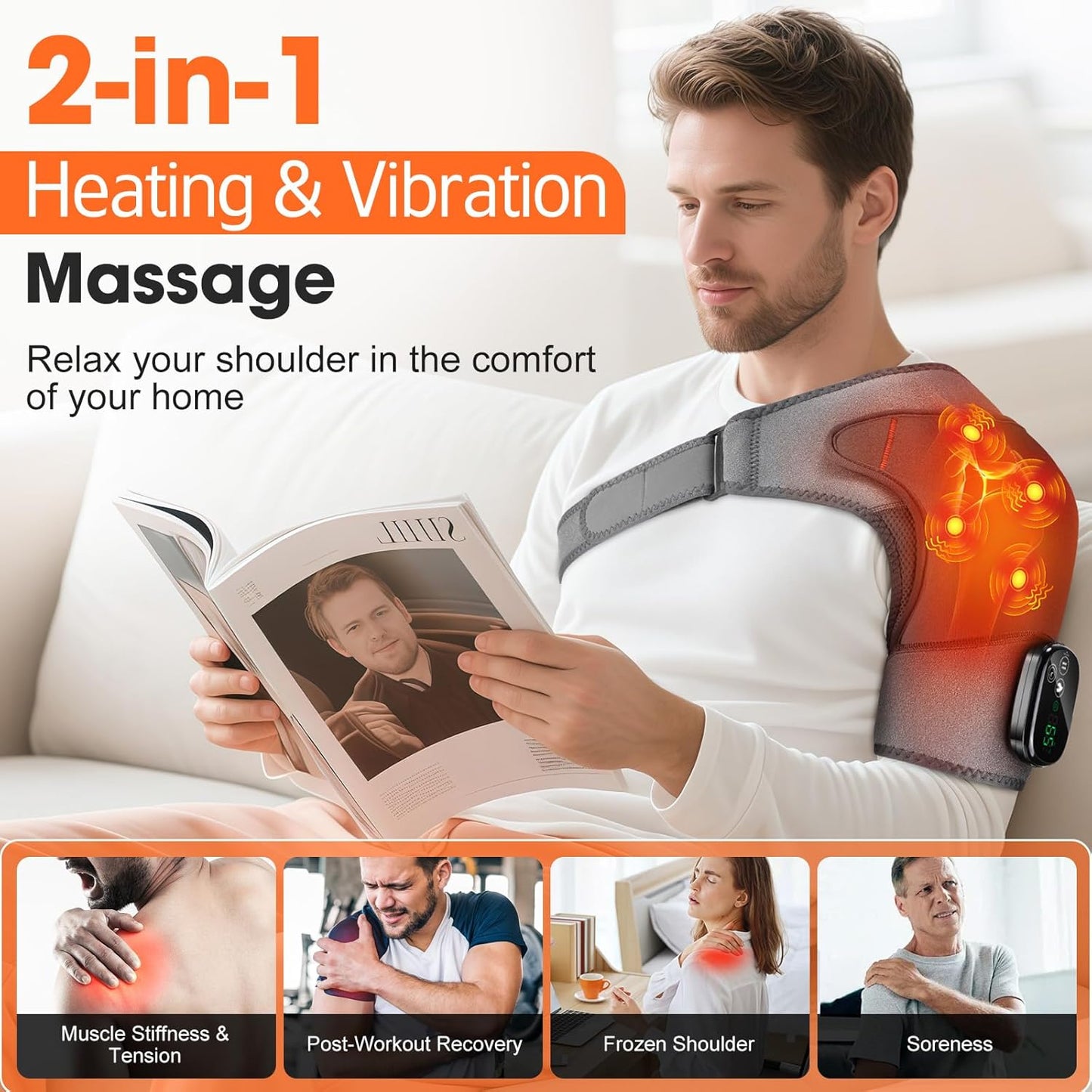 Skiennix Shoulder Heating Pad - Cordless Heated Massage Wrap for Pain Relief | Gray