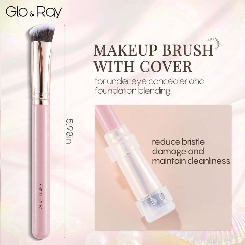 GLO&RAY Angled Concealer Brush with Cap – Flat Top Synthetic Makeup Brush for Under Eye, Spot Coverage, Travel Size Concealer Blending Tool for Liquid & Cream Application (Pink)
