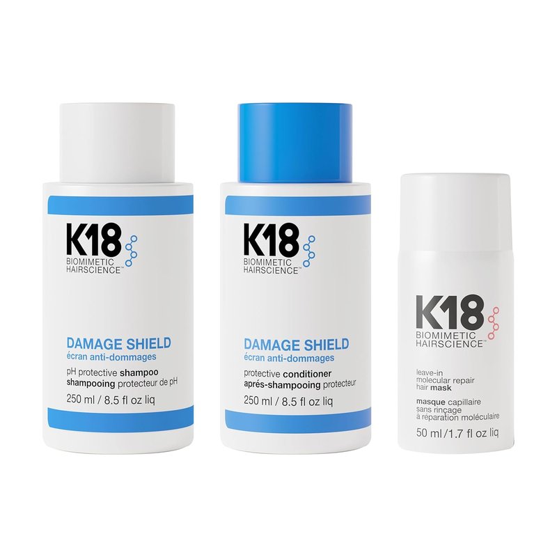 K18 Damage Control Trio - Damage Shield Shampoo, Conditioner & 4-Minute Repair Mask | Color-Safe Hair Care