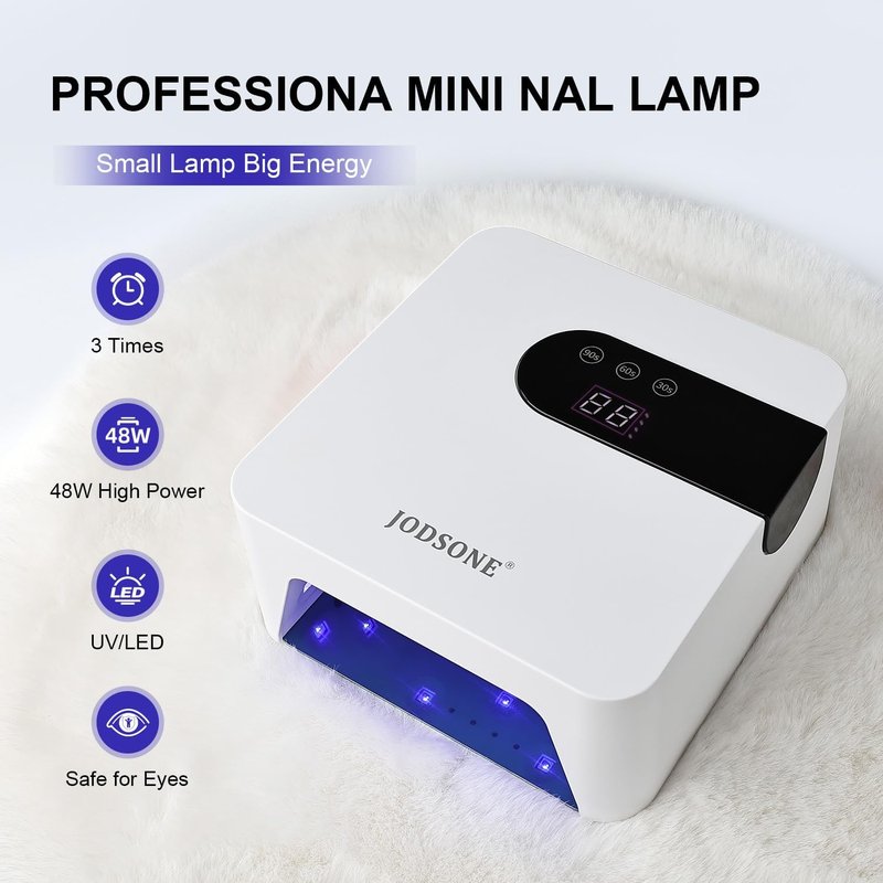 JODSONE UV Nail Lamp - Rechargeable Portable Nail Dryer with 3 Timers & LCD Display | White