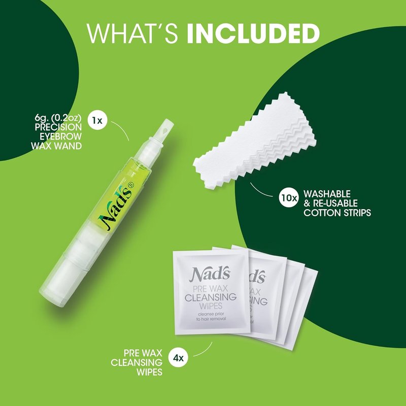 Nad's Eyebrow Shaper Wax Kit Eyebrow Facial Hair Removal Delicate Areas Cotton Strips, Cleansing Wipes, 0.2 Ounce (Pack of 1)