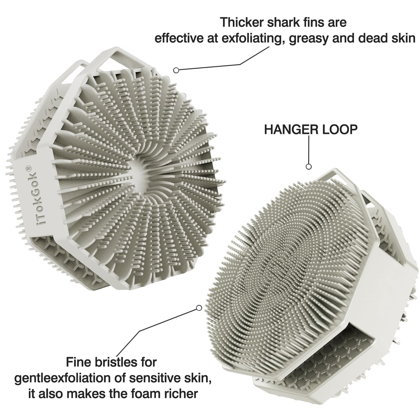 iTokGoK® Premium Silver-Infused 2-in-1 Silicone Body Scrubber, Double-Sided Design Body Brush Body Scrubber Exfoliating Body Brushes for Sensitive Skin for Showering, Silicone Loofah - Stone