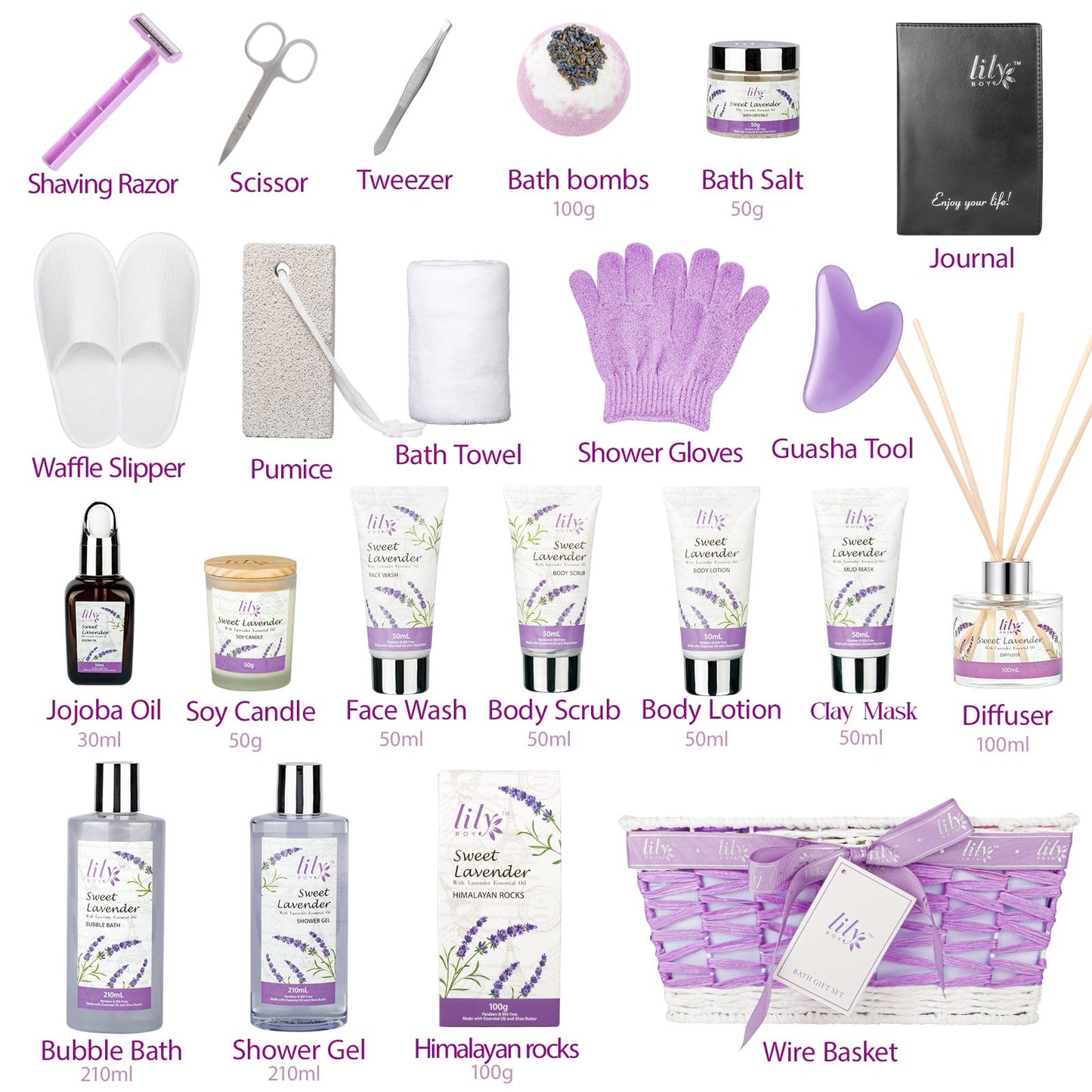 Gifts for Women, Birthday Gifts, 22 Piece Lavender Spa Gift Basket for Women, Mother's Day Gift Basket for Mom - Bath and Body Skin Care Set for Women, Spa Kit | Valentines Day Gift, Christmas Gift