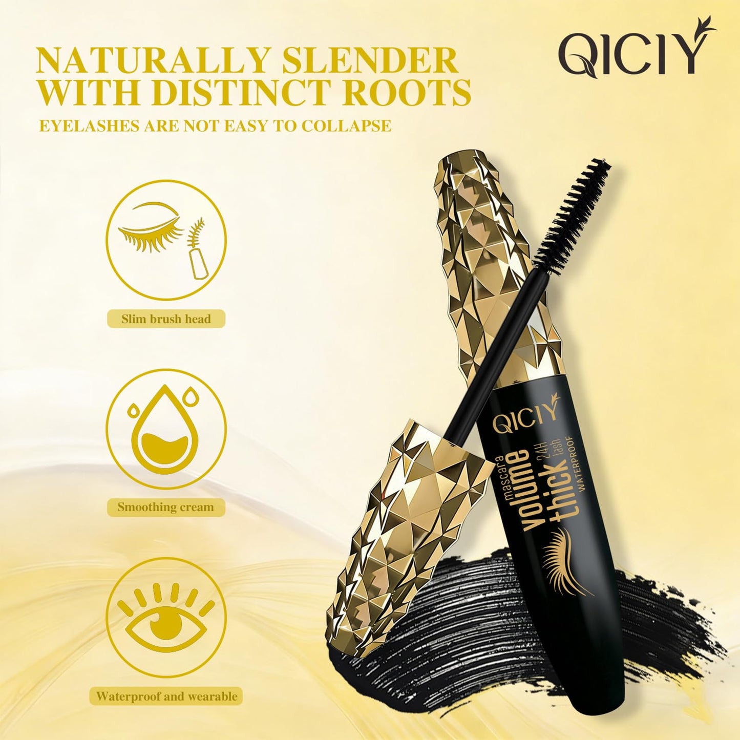 Volumizing Mascara Long-Lasting, Waterproof, Curling & Separating Formula for Dramatic, Natural-Looking Lashes Black