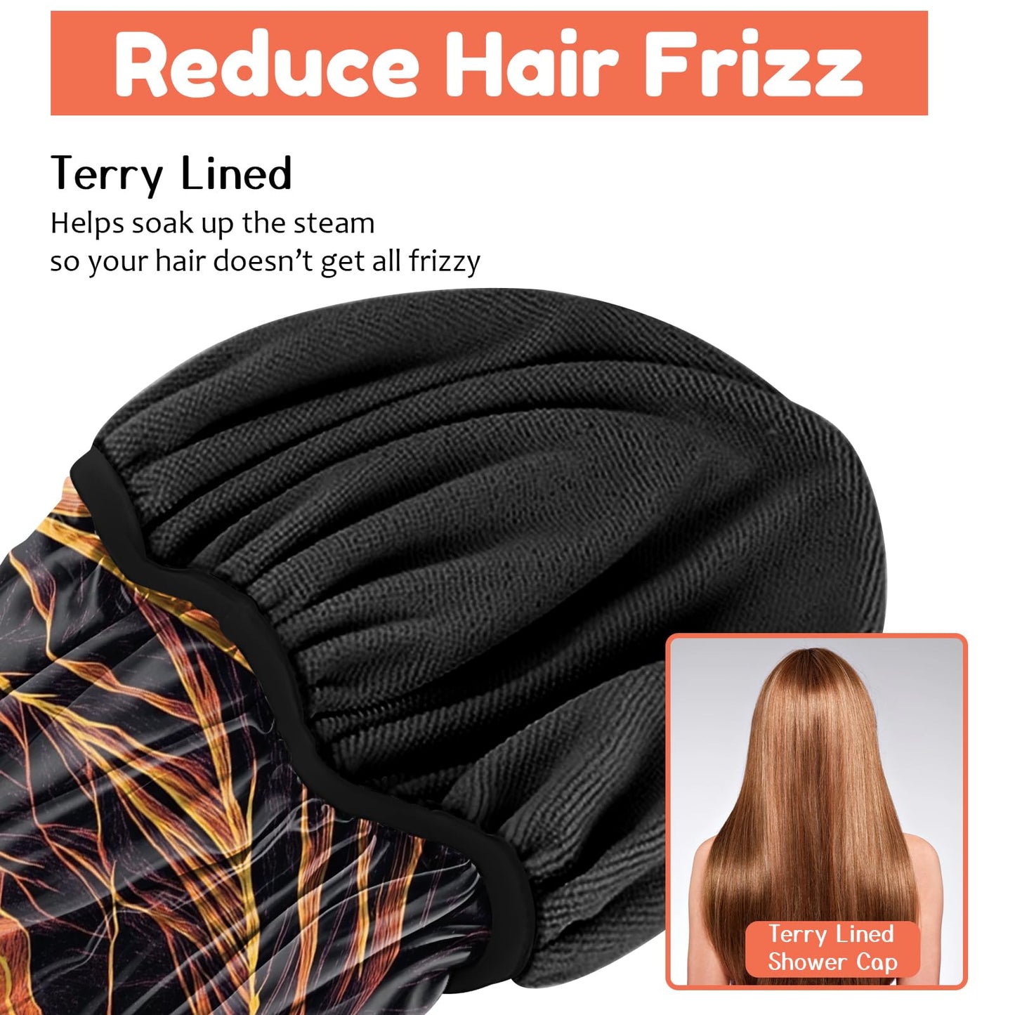 Cabreche Luxury Shower Cap Terry Lined Reusable Triple Layer Waterproof Hair Elastic Caps Shower Bath Hat for Women Girls Cute Aesthetic-Sunset