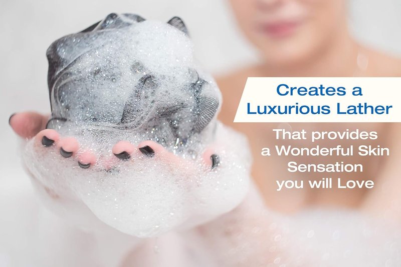 Charcoal Shower Loofah 3 Pack - Exfoliating Bath Sponge for Men & Women | Body Scrubber for Smooth Skin