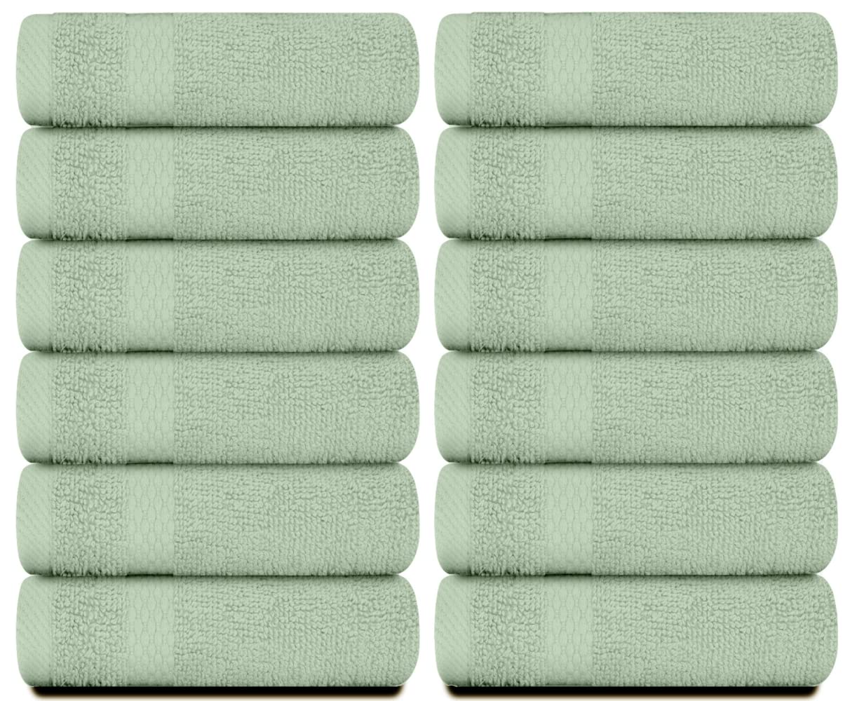 White Classic Luxury Cotton Washcloths 13x13 Inch - 650 GSM Turkish Cotton | Hotel, Spa, Bathroom Face Towel | 12 Pack, Mint Green