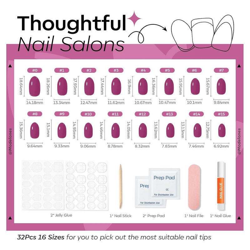 Plum Oval Press-On Nails Kit - 32 Pcs Fake Nails with Glue, File & Prep Pad | Perfect Spring Gift for Women