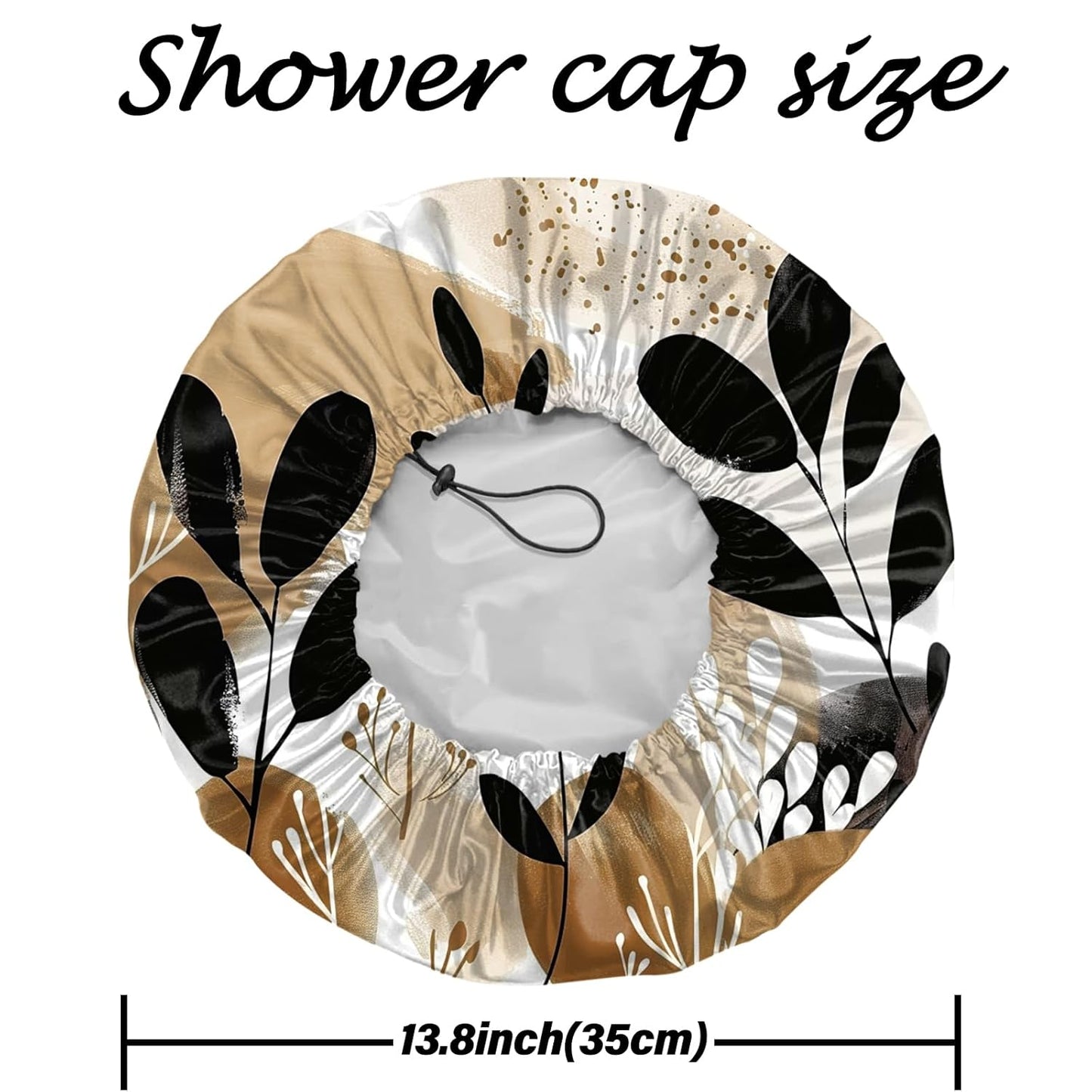 Skiennix Reusable Shower Cap - Waterproof Double Layer Design for Dry Hair | Aesthetic Sun & Moon Leaf Print - 2 Pack
