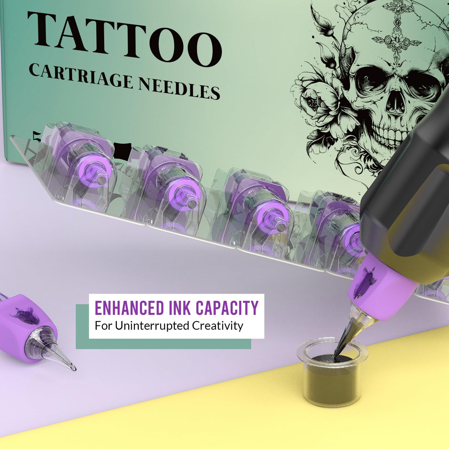 Wormhole Tattoo Needles, 50pcs Mixed Sizes Disposable Finger Ledge Tattoo Cartridge Needles #12 Standard 3RL 5RL 7RL 9RL 11RL Round Liner for Tattoo Machine Tattoo Gun Tattoo Supplies