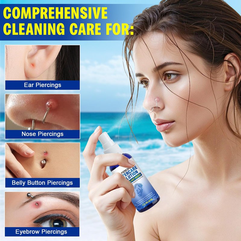 Piercing Aftercare Spray, Sea Salt Spray for Ear, Nose, Belly Button, Cartilage Piercings, with Sea Salt, Aloe Vera & Rosemary, Oral & Body Piercing Cleaner, Aftercare Solution for New Piercings