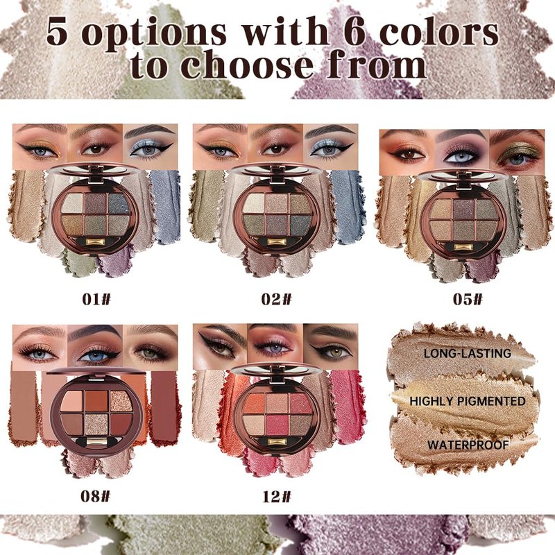 Shimmer Glitter Metallic Mini Eyeshadow Palette – 6-Color Neutral Cool-Tone Eye Shadow Kit, High Pigment Nude Smokey Eyeshadow, Long-Lasting Blendable Sparkle Eye Makeup Palette for Daily & Glam Looks