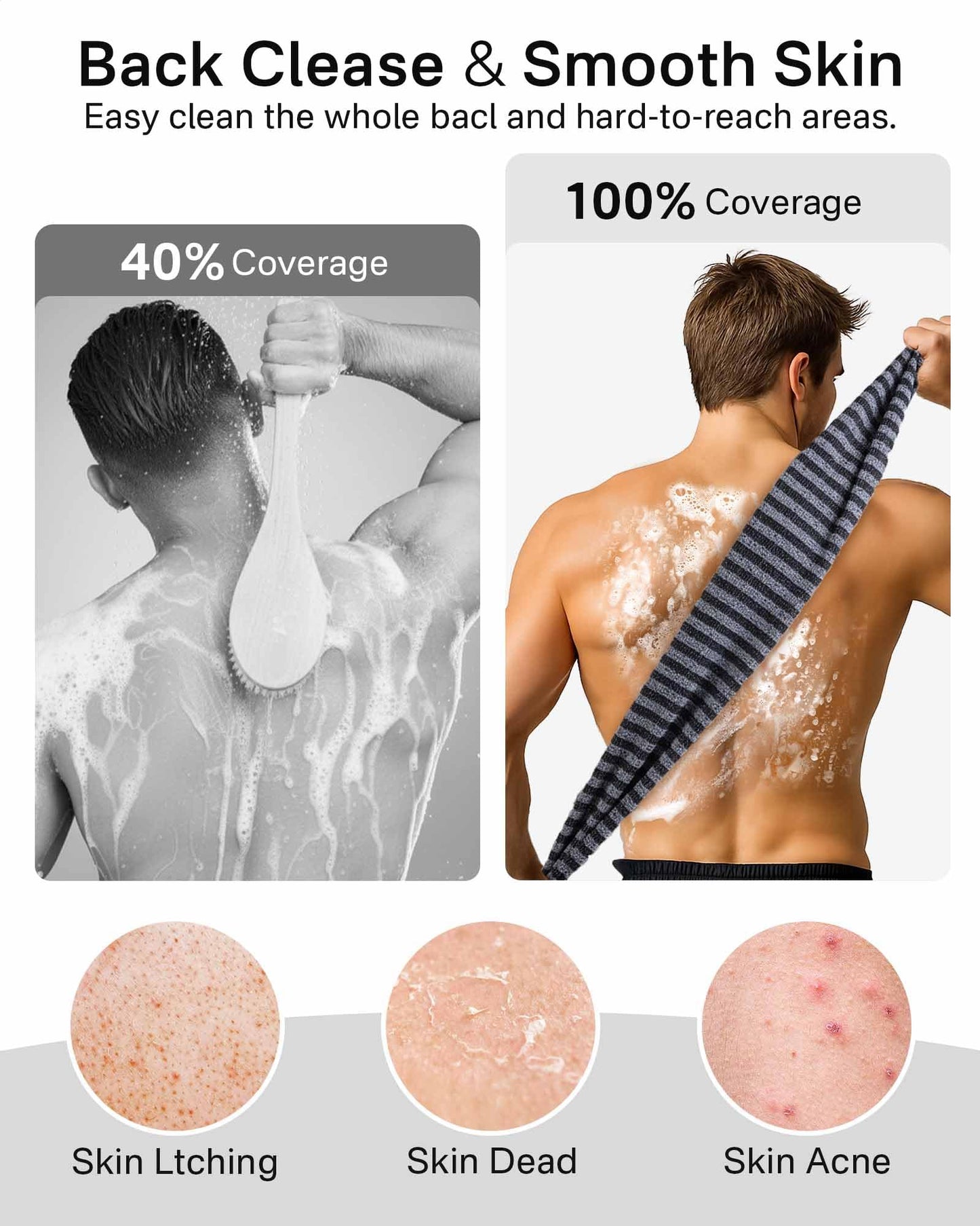Yiclick Exfoliating Washcloth Towel, Back Scrubber for Shower for Women, Exfoliating Body Scrubber, Loofah Sponge Wash Cloth, Korean Japanese Exfoliating Shower Towel, Exfoliator Washer for Bath