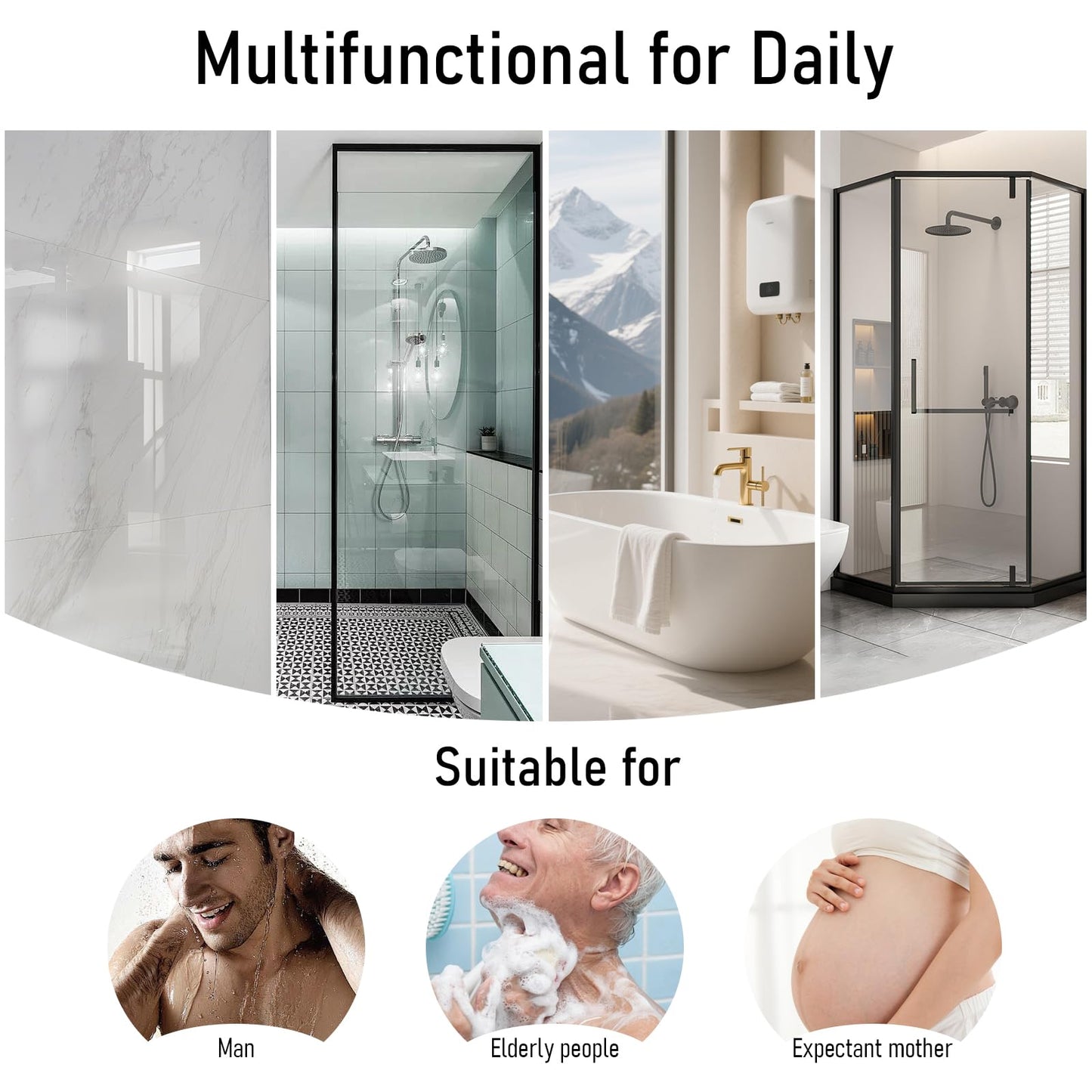 Back Scrubber for Shower Wall Mounted Men Exfoliating Scratcher Mat Extra Large Silicone Hands Free Body Brush, 3D Ergonomic Back Support Message Lower Pain Relief with Anti-slip Suction Cups Black