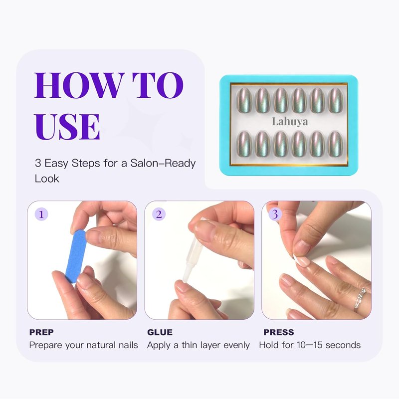 Press On Nails - Aurora Pearl | Iridescent Chrome Short Oval Fake Nails | 30 Nail Kit with Glue, 15 Sizes Available