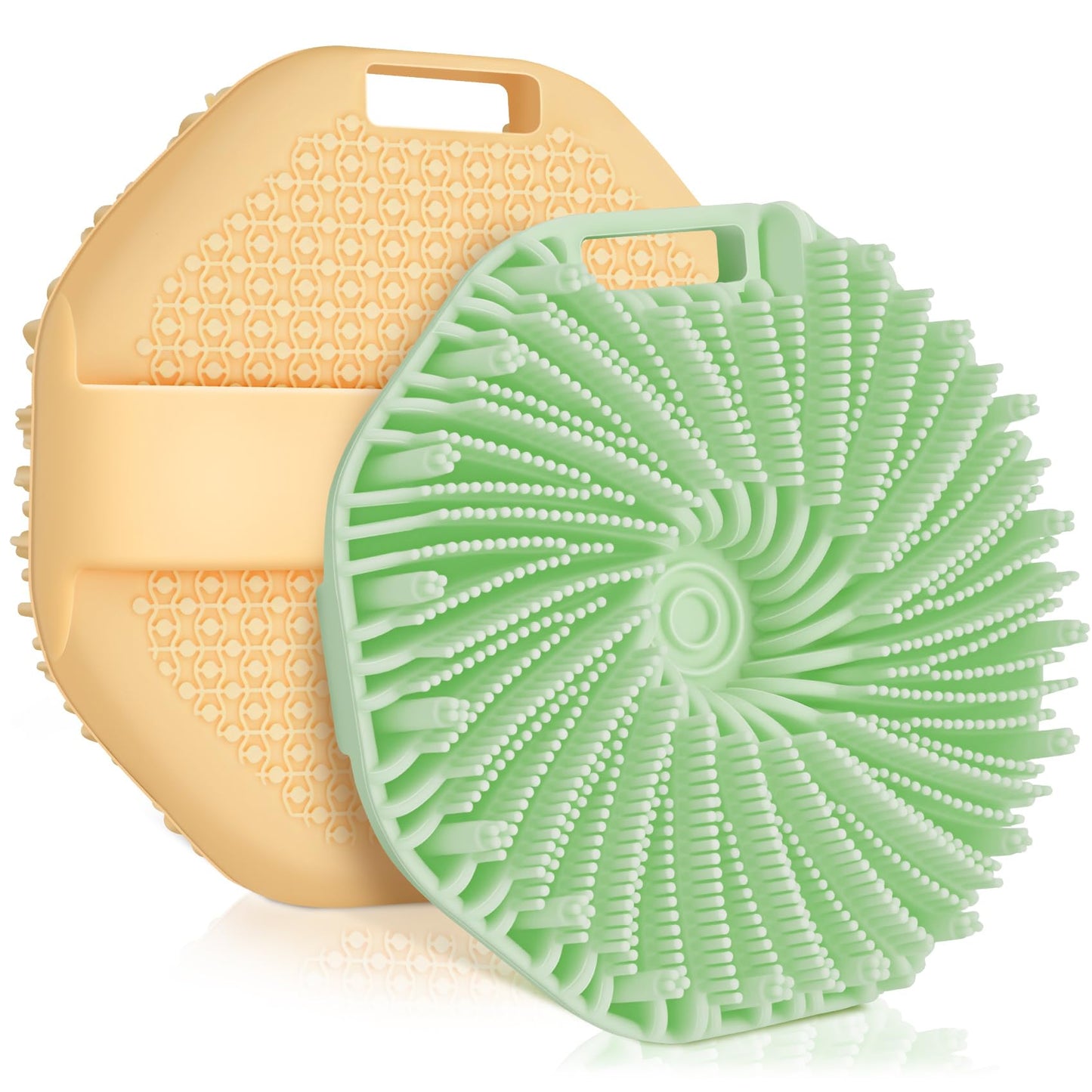 Silicone Body Scrubber, 2 PCS Exfoliating Body Scrubber, Silicone Loofah Bath Brush with Hand Strap, No-Slip Handheld Body Wash Brush Scrubber Shower Cleaning for All Skin Types (Yellow & Mint Green)