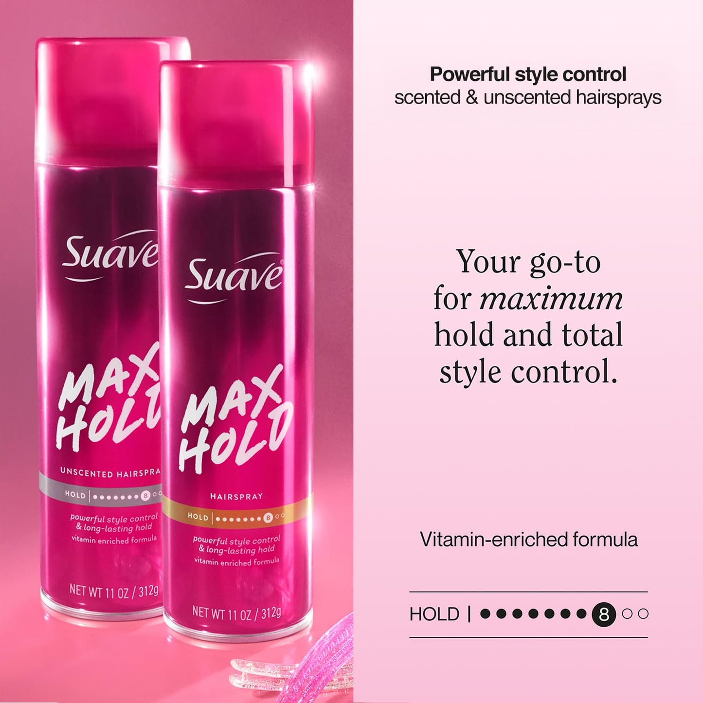 Suave Hairspray Max Hold Variety 2-Pack, Unscented & Scented Formulas – Aerosol Hairspray, 11 Oz Ea.
