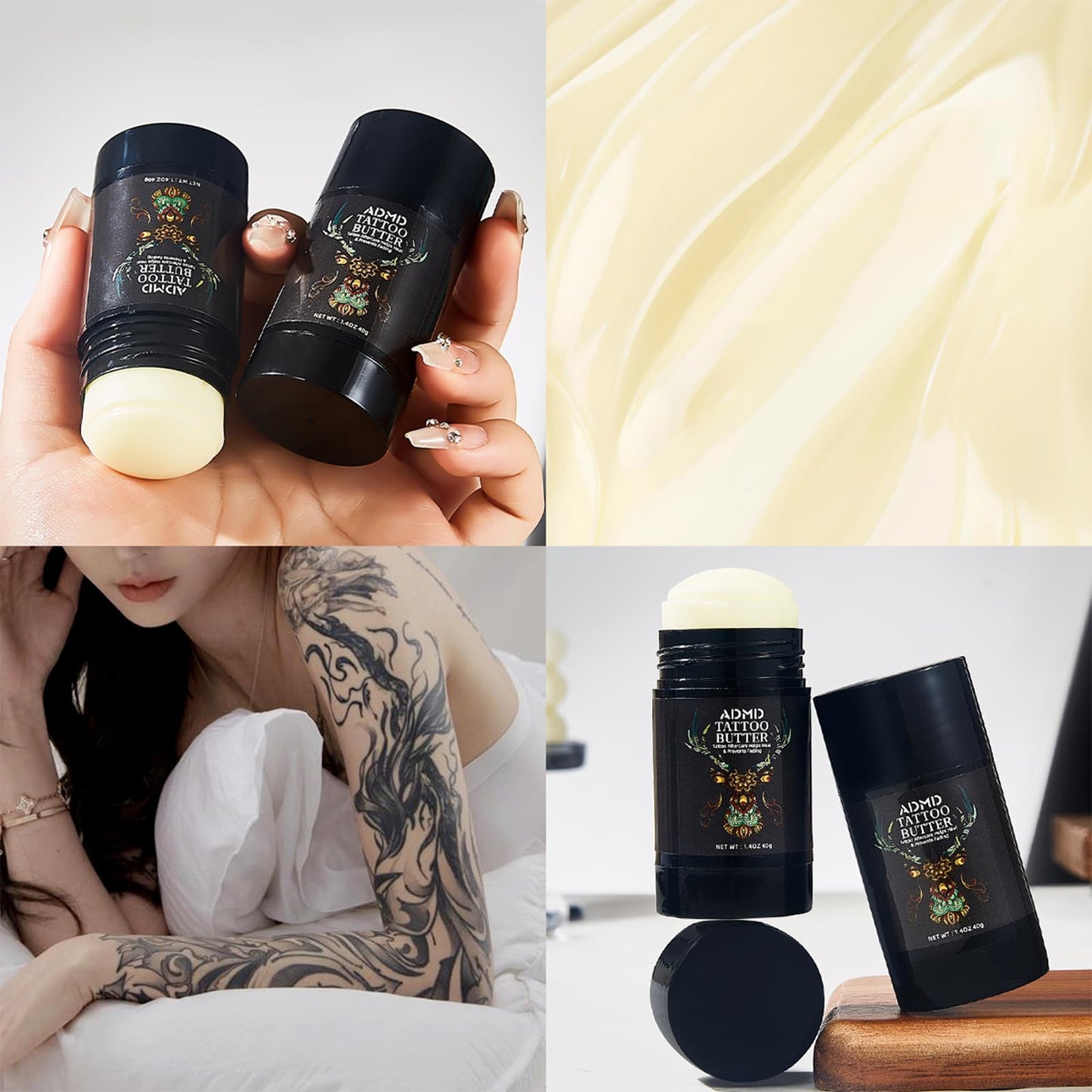 Tattoo Care Balm, Aftercare Butter for Tattoos - Color Enhancing Moisturizer to Keep Ink Bright, Soothes & Protects Skin, 40g /1.41oz