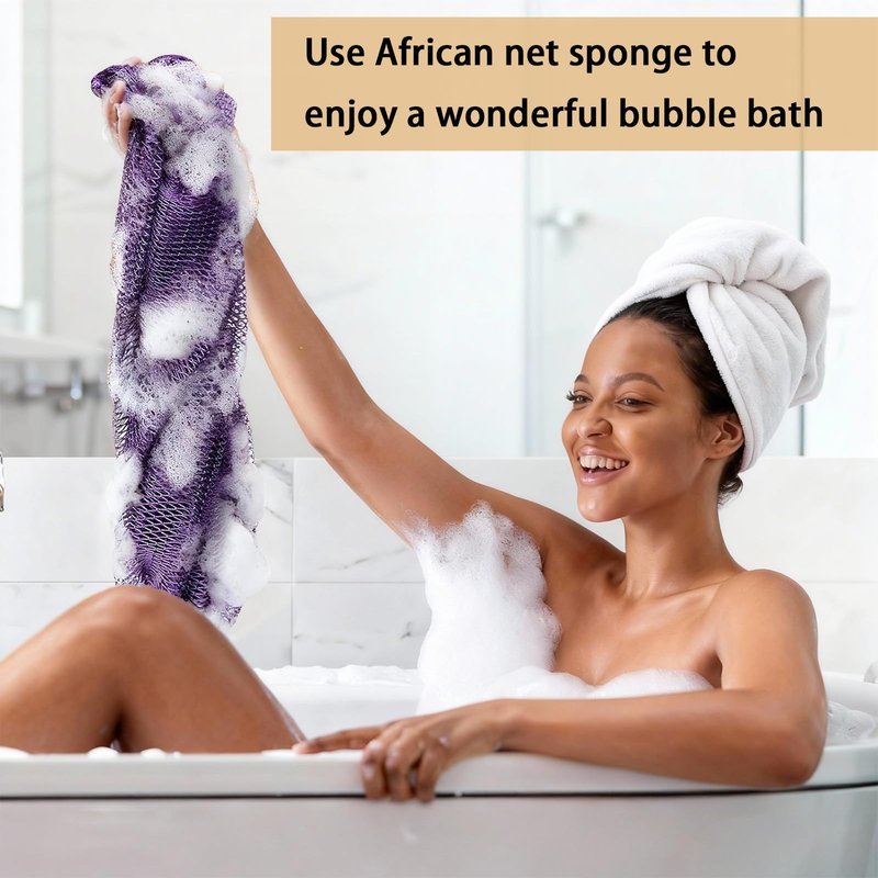 African Net Sponge Authentic, Exfoliating Bath Sponge, Body Scrubber Shower Loofah for Daily Use, Travel Portable Bath Essentials (Black)