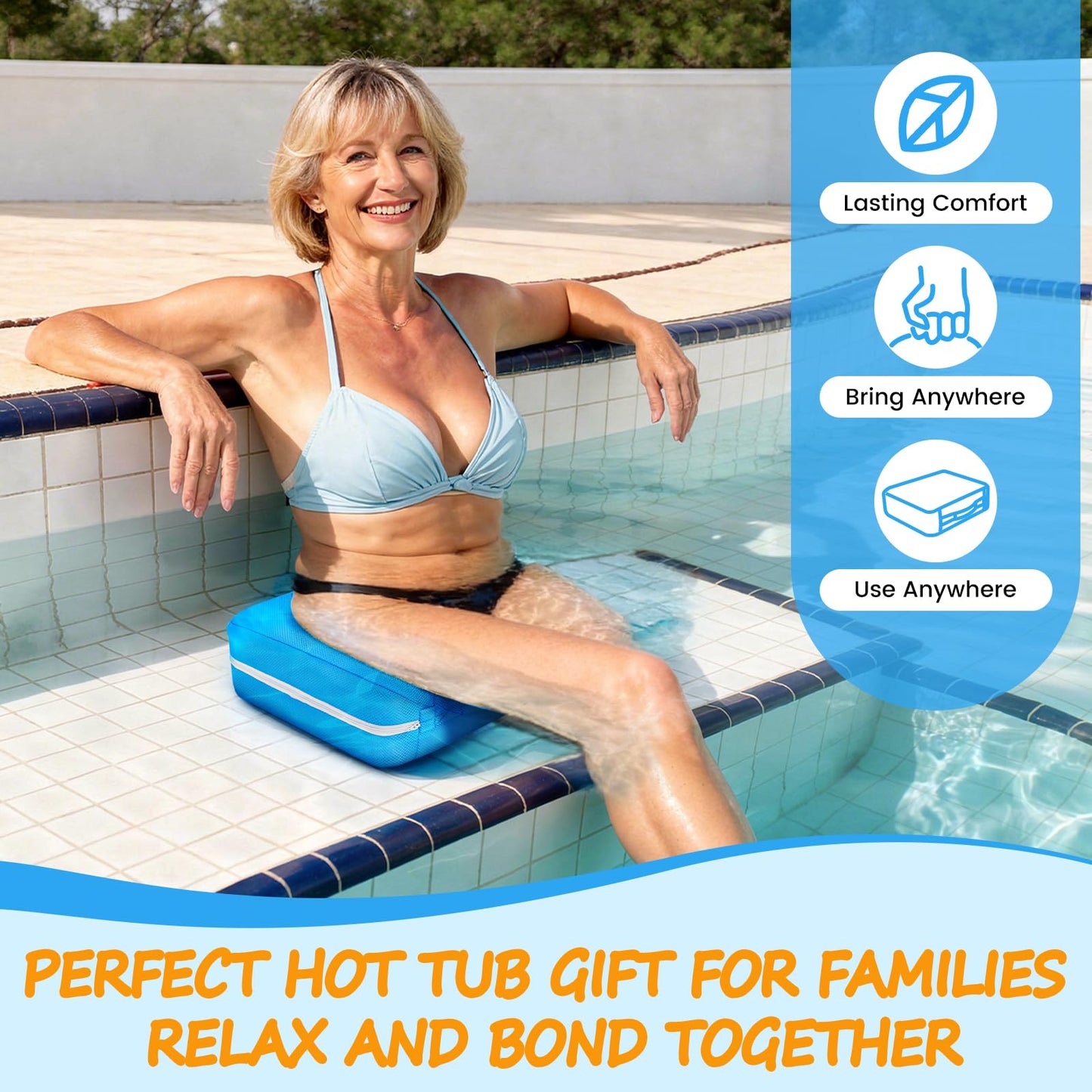 Hot Tub Booster Seat for Adults,Weighted 4D Air Mesh SPA Seating,Non-Slip Hot Tub Cushion with 5 Inch Lift for Outdoor Inflatable Tubs and Bathtubs, Pool, Washable & Quick Dry,Navy Blue