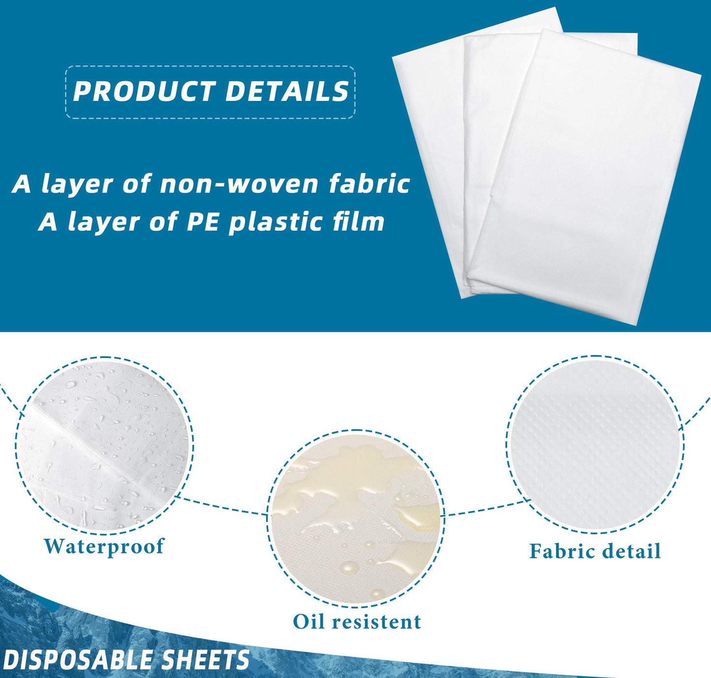 Tatuo 50 Pieces 31 x 70 Inches Disposable Bed Sheets Waterproof Bed Cover Massage Table Sheet Non-woven Fabric for Spa, Lash, Beauty Salon, Waxing, Hotels(White)
