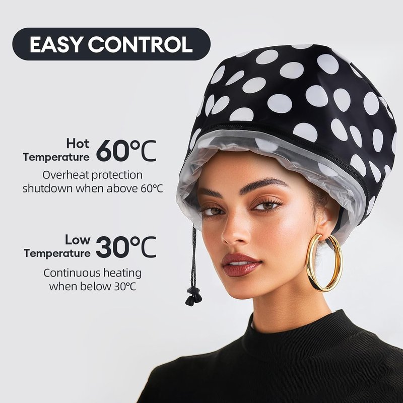 Skiennix Electric Hair Steamer Cap - 2 Mode Temperature Control | Removable Thermal Spa Hat (Black & White)