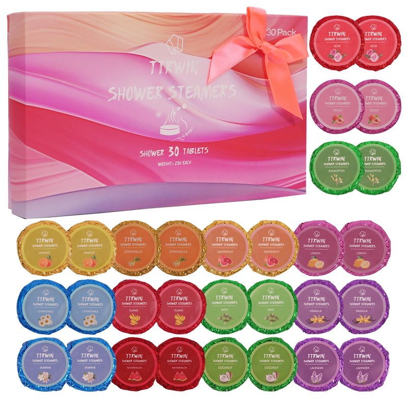 Shower Steamers Aromatherapy 30 Pack Shower Bombs with Natural Essential Oils, Home SPA Stress Relief Christmas Stocking Stuffers Birthday Gifts for Women Mom Men Self Care Relaxation