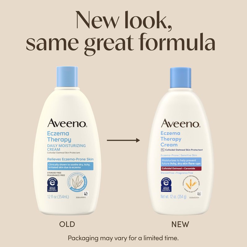 Aveeno Eczema Therapy Daily Moisturizing Body Cream for Sensitive Skin, Soothing Eczema Relief Cream, Colloidal Oatmeal & Ceramide for Dry & Itchy Skin, Steroid- & Fragrance-Free, 12 oz