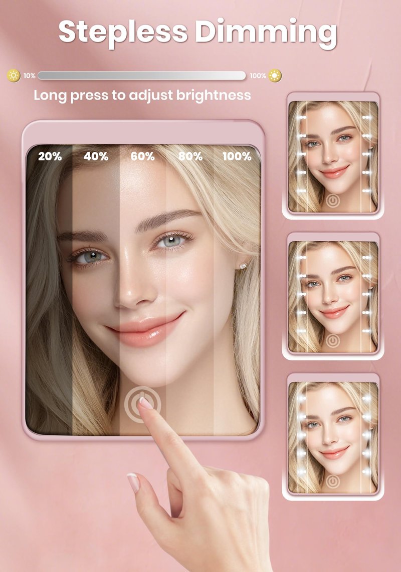 SisKokoro Compact Mirror, Rechargeable 30X Magnifying Mirror with 3 Lighting Modes & Dimmable Brightness, Portable Travel Makeup Mirror with Light, Essentials for Travel, Pocket, Purse Pink