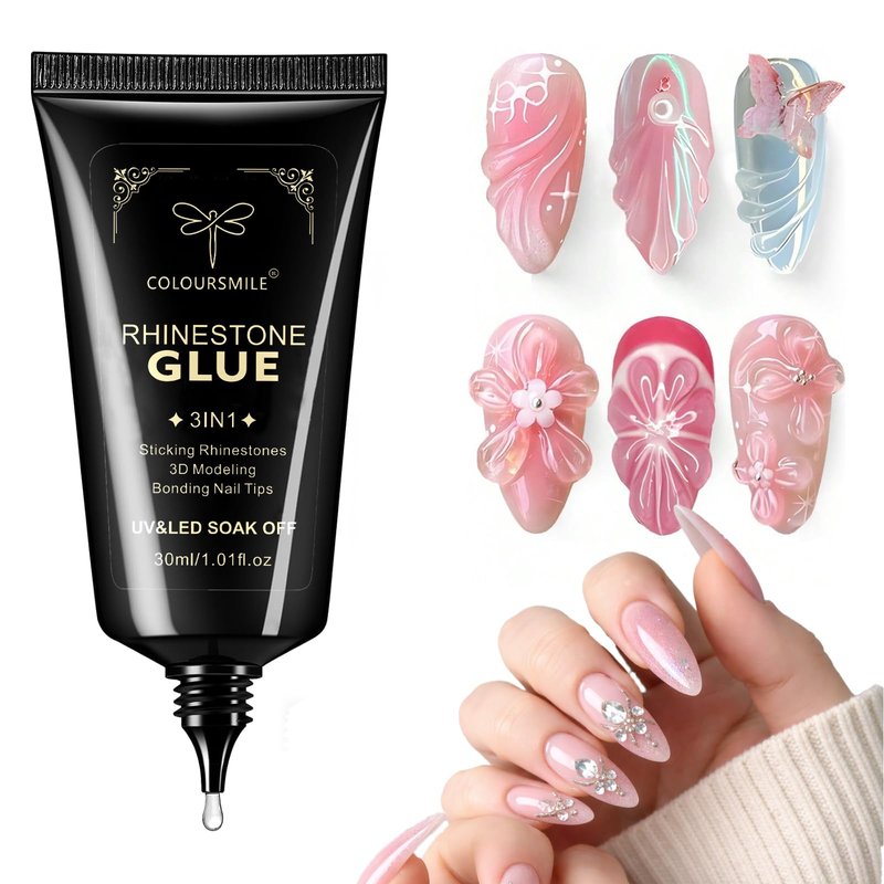 COLOURSMILE 30ML Super Strong Nail Rhinestone Glue - UV/LED Lamp Curing Adhesive Gel for 3D Nail Art Gems, Diamonds, Charms & Decorations | Salon & DIY Manicure Beauty Gift