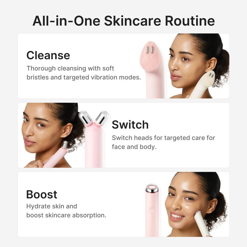 medicube Mini Booster Pro Plus Full Facial Device Set | 3-in-1 Korean Facial Device for Makeup Removal & Pore Cleansing, Skin Definition & Body Care, Skincare Boost with 3 Modes | Pink