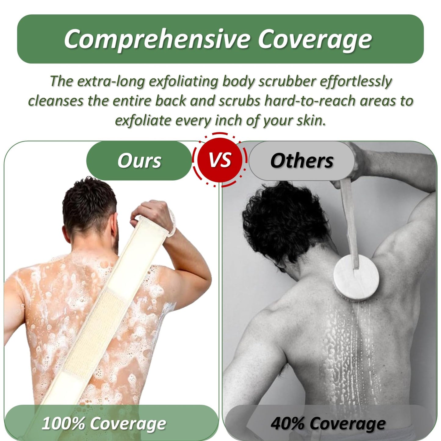 FYRLFB Natural Loofah Exfoliating Body Scrubber for Men and Women, Loofah with Handle, Exfoliating Back Scrubber for Shower Set, Luffa Sponge to Clean & Relax Your Body Deeply (2 Pack)
