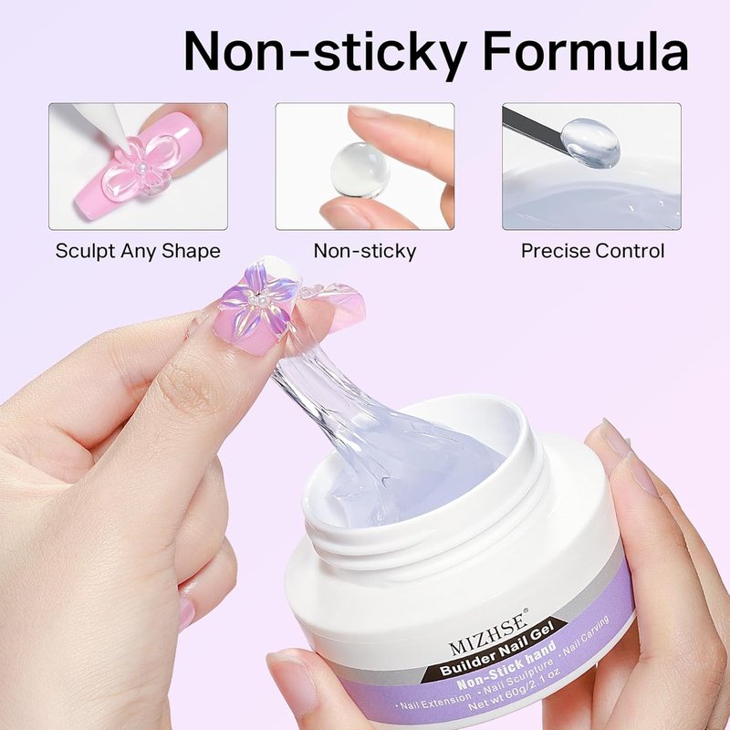 MIZHSE 3D Gel Nail Art Sculpting Gel - 60g Non-Sticky Clear Builder Gel for Nail Art Charms & Molding