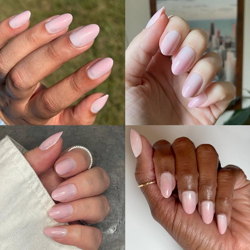 Olive & June Minimalist Instant Mani Press On Nails (Glue) | 42 Fake Nails, 21 Sizes | Non-Toxic, Long-Lasting Barely-There Look | Salon-Quality at Home | Medium, Oval | Rose Gradient Shimmer