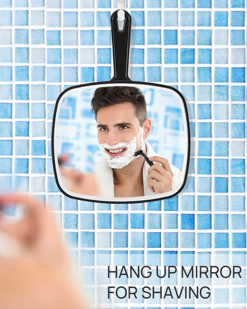 Extra Large Handheld Mirror - Black, 9" W x 12.4" L | Pack of 3 for Makeup & Grooming