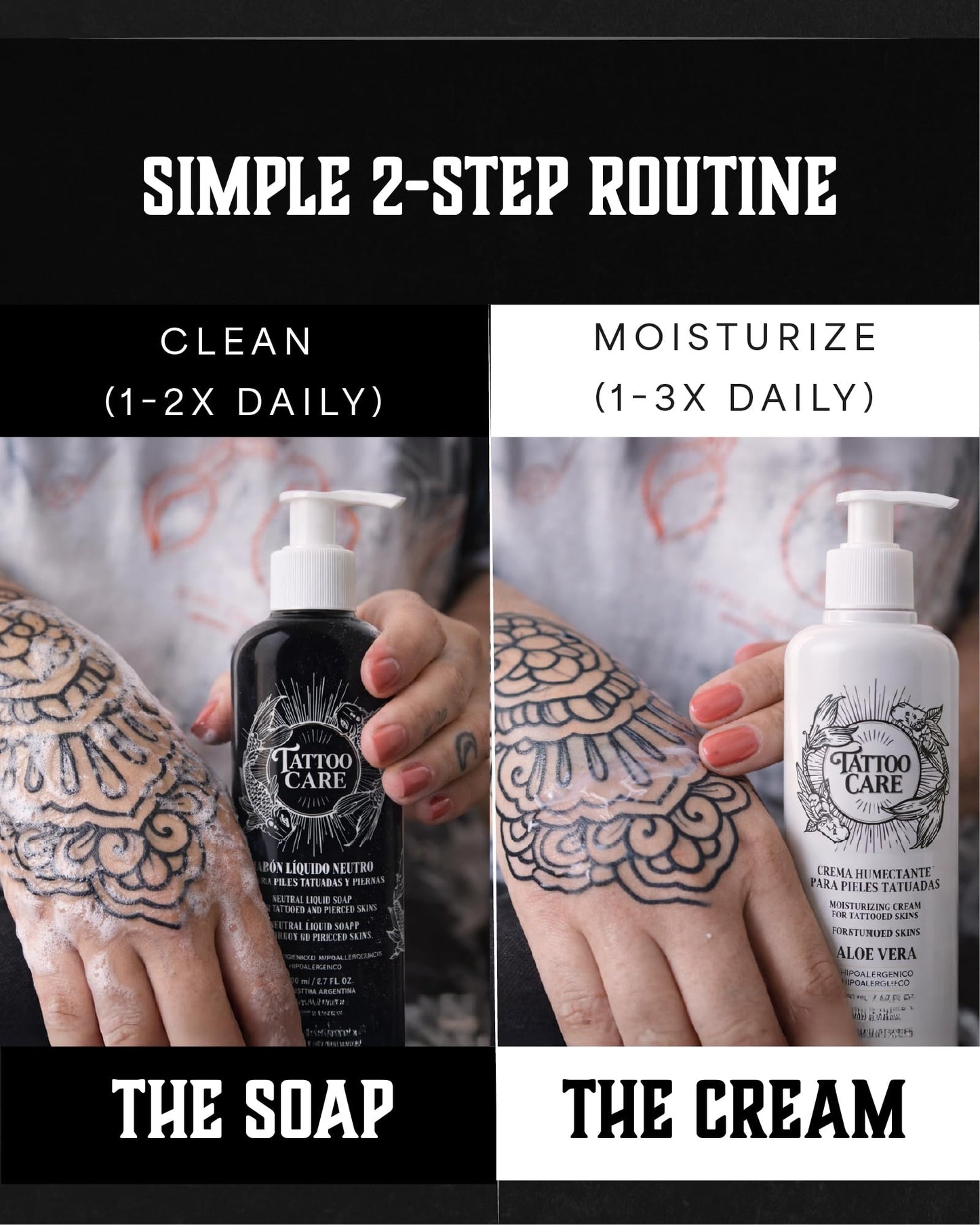 Tattoo Care Tattoo Aftercare Kit - Cream and Soap for Healing, Protecting and Brightening New and Old Tattoos - Cruelty-Free (KIT 6.7 fl OZ each)