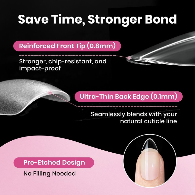 Beetles Gel Nail Tips Flat-X - Almond Short, 160pcs 16 Sizes, Pre-Etched Half Matte Full Cover Soft Acrylic False Nail Tips Clear Press on Easy DIY Extension Salon for Flat & Natural Nail Beds
