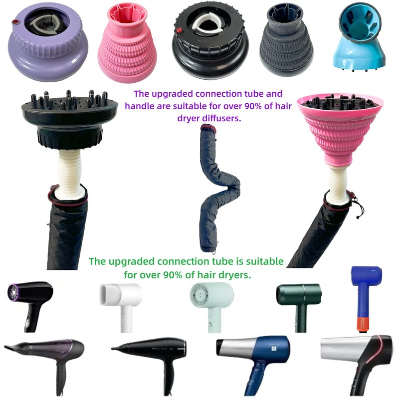 Hooded Hair Dryer for Curly Hair, Large Adjustable Blow Dryer Cap, Portable Hair Dryer Bonnet Attachment, Soft Diffuser for Fast Drying & Deep Conditioning, Headband Integrated Design (black)