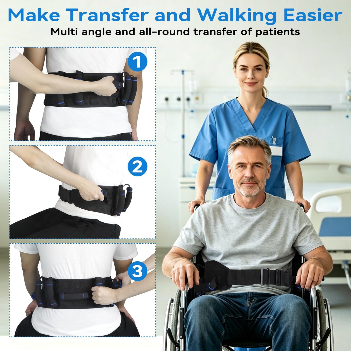 Gait Belts for Seniors, Gate Belt Medical for Elderly with 7 Handles, Patient Transfer Belt, Lift Belts Physical Therapy with Quick Release Buckle Standing Aids & Support for Elderly Safety Belt