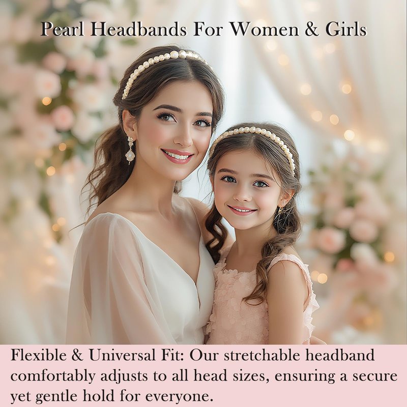 Miskate 5 PCS Pearl Headbands for Women, White Pearl Hair Accessories, Non-Slip Wedding Party Everyday Wear